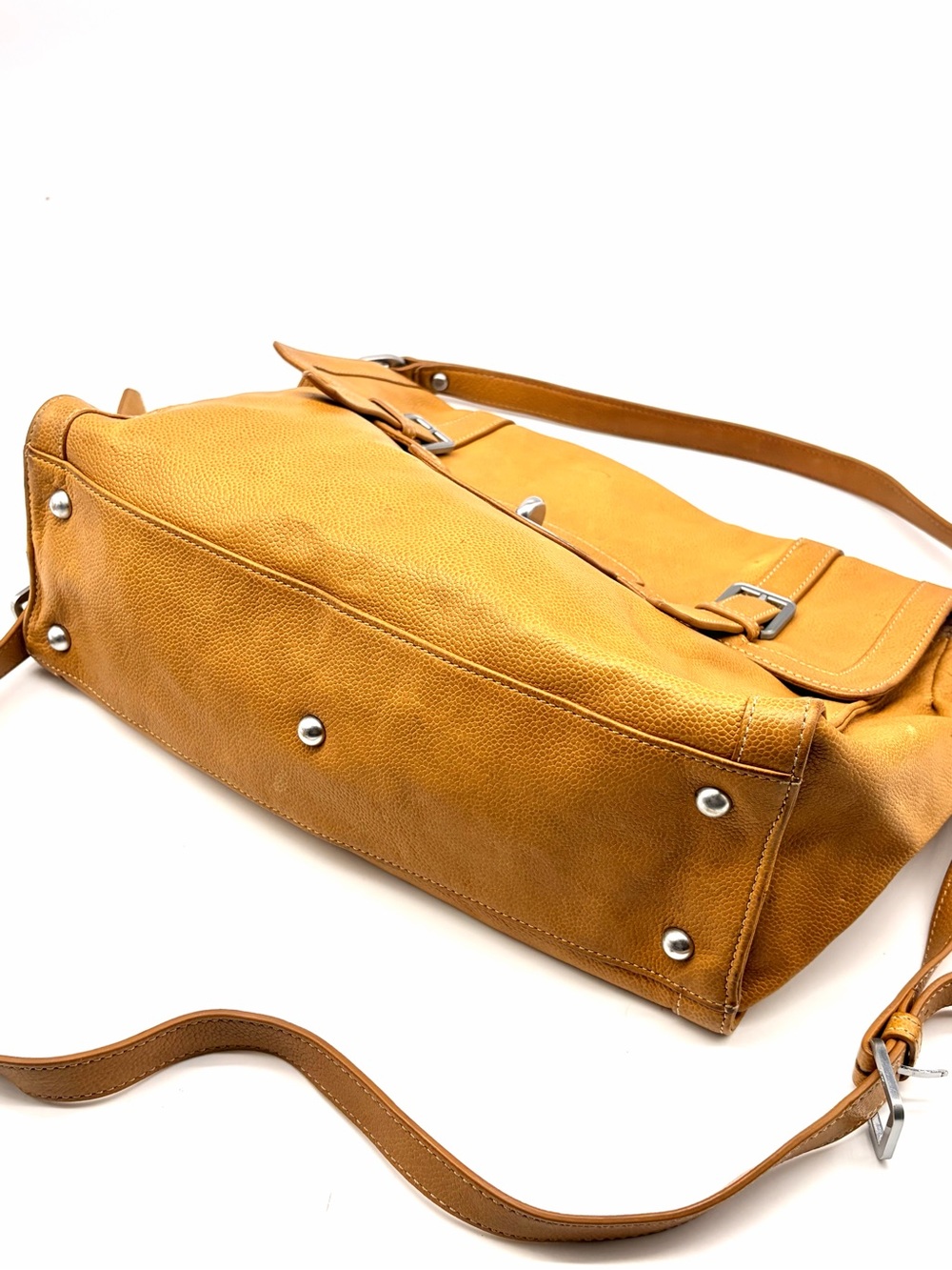 LONGCHAMP 2 Way Balzane Mustard Tan Leather Turn-Lock Shoulder Crossbody Bag Med - Picture 6 of 11